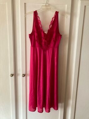 VTG Adonna Hot Pink Lace-Trim Night Slip
